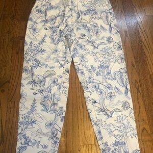 Chic Blue and White Floral Pants